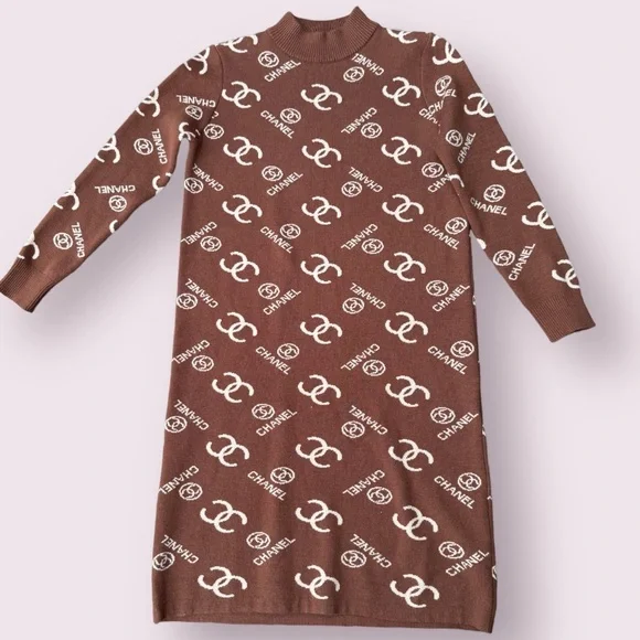 CHANEL CC Logo Monogram Sweater Dress